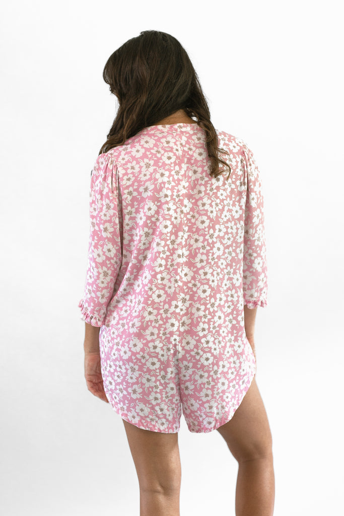 Romper, Button-down - Pink Bloom - Back View
