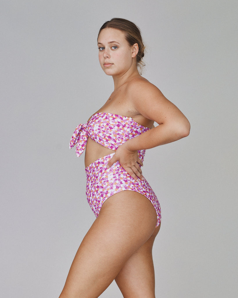 Ana Bandeau High Hip One Piece Swimsuit - Pink Garden - Side View