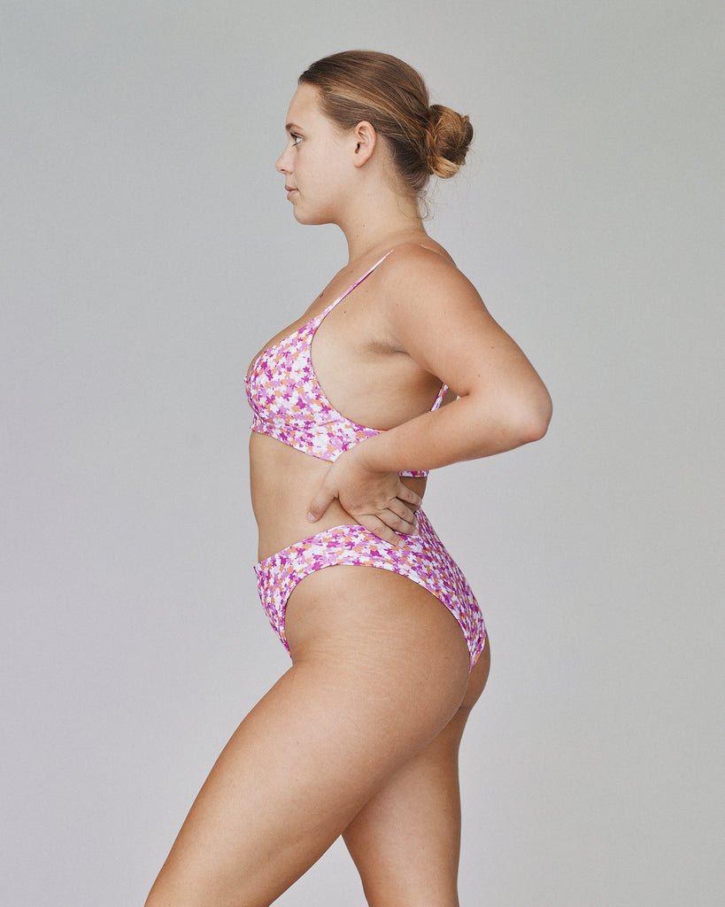 Chloe Bralette Bikini Top - Pink Garden -Side View