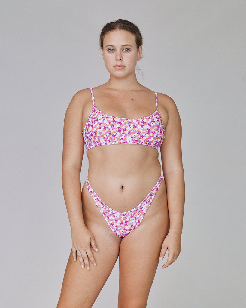 Maile High Leg V-Cut Cheeky Coverage Bikini Bottom - Pink Garden - Front View