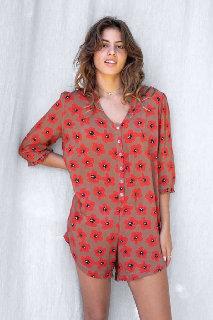 Floral Romper - Earthy Hau -  Front View