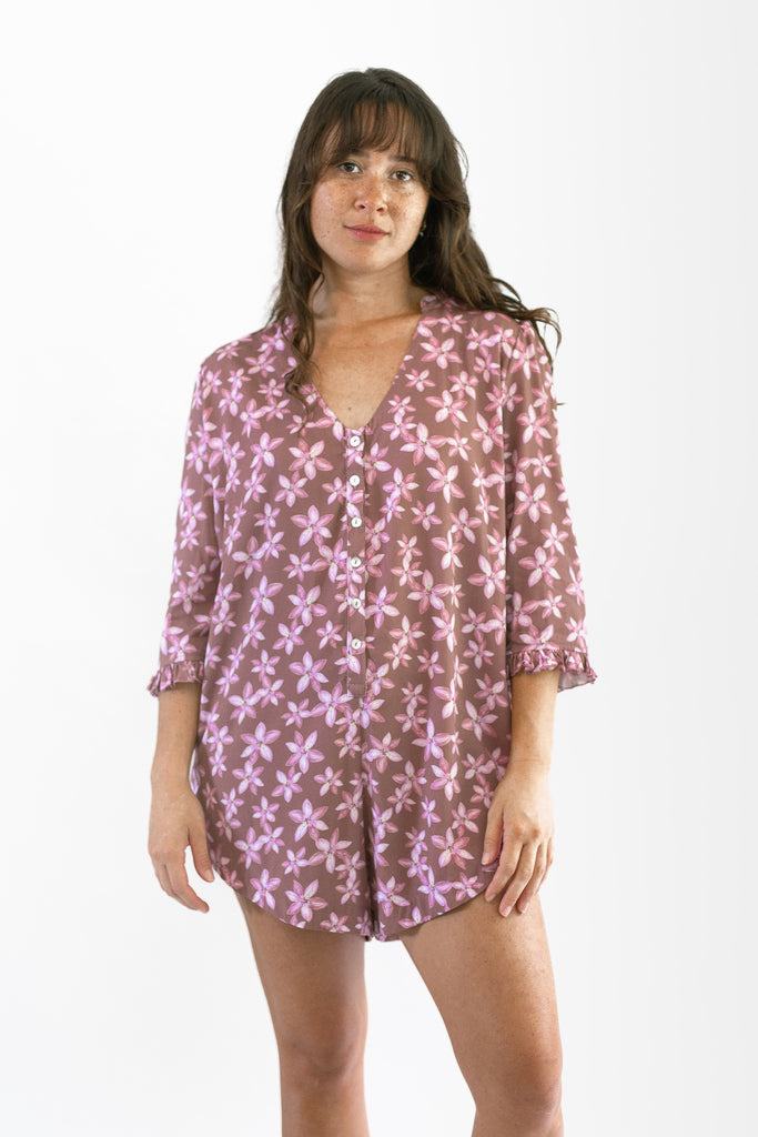 Romper, Button-down - Berry Aloha - Front View