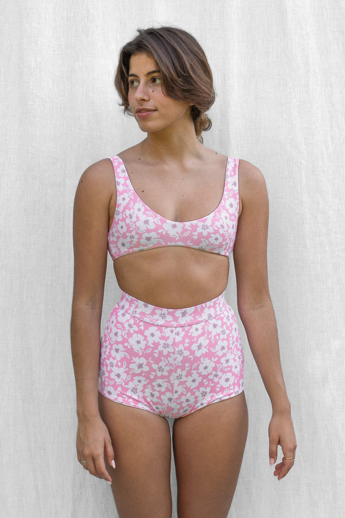 High Rise Short Bottom - Pink Bloom - Front View