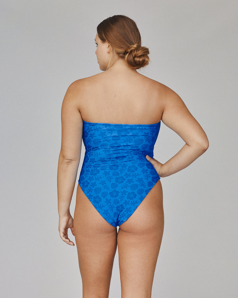 Ana Bandeau High Hip One Piece Swimsuit - Blue Aloha - Back View
