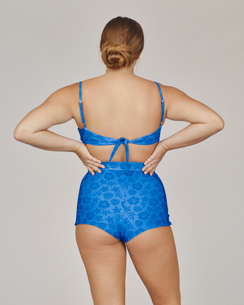 Emmy Bandeau Bralette Style Bikini Top - Blue Aloha - Back View