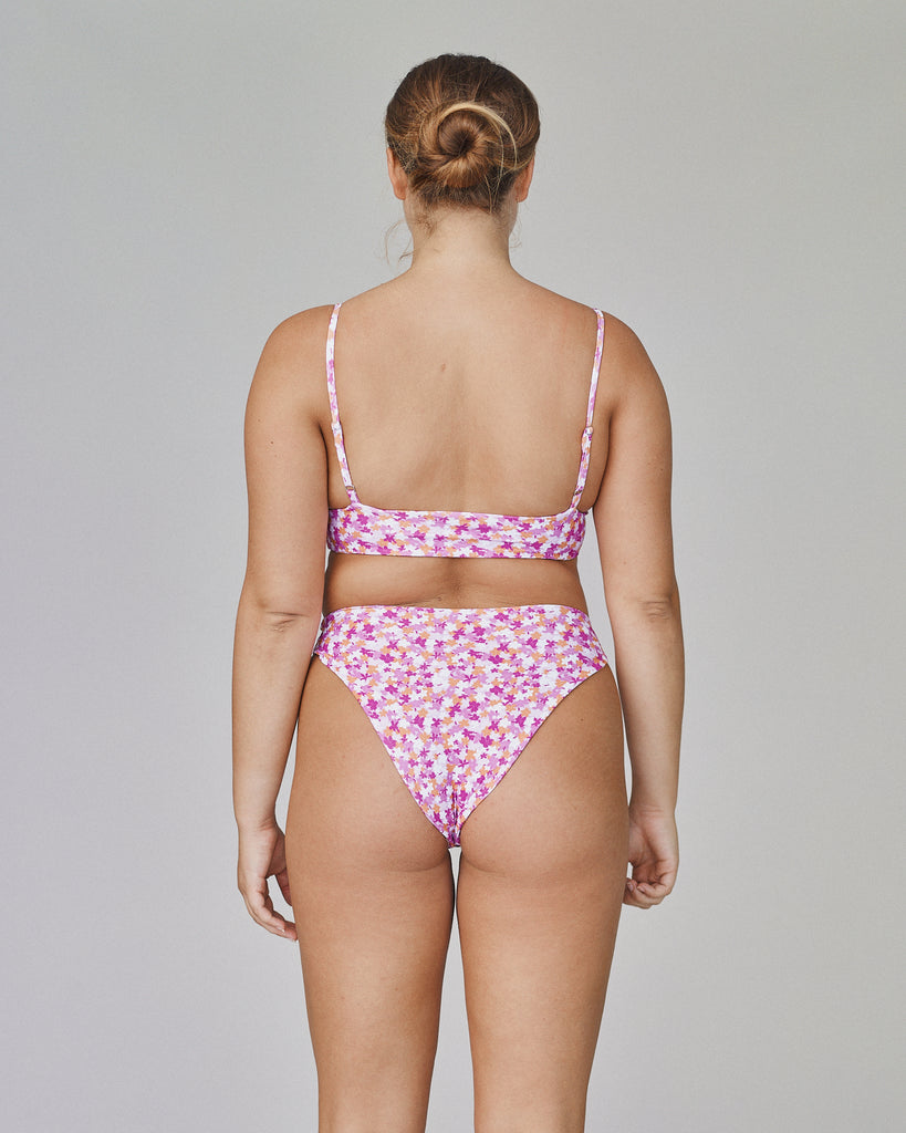 Josie High Waist High Hip Bikini Bottom - Pink Garden - Back View