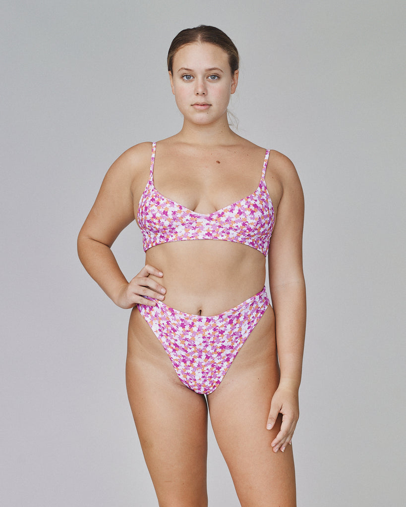 Chloe Bralette Bikini Top - Pink Garden - Front View