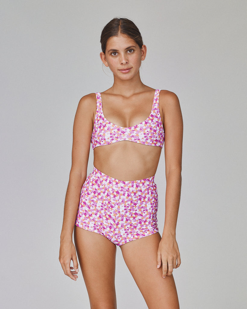 High Rise Surf Short Bottom - Pink Garden - Front View