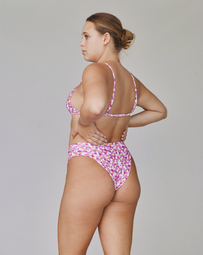 Hale Mid-Rise High Leg Bikini Bottom - Pink Garden - Side View