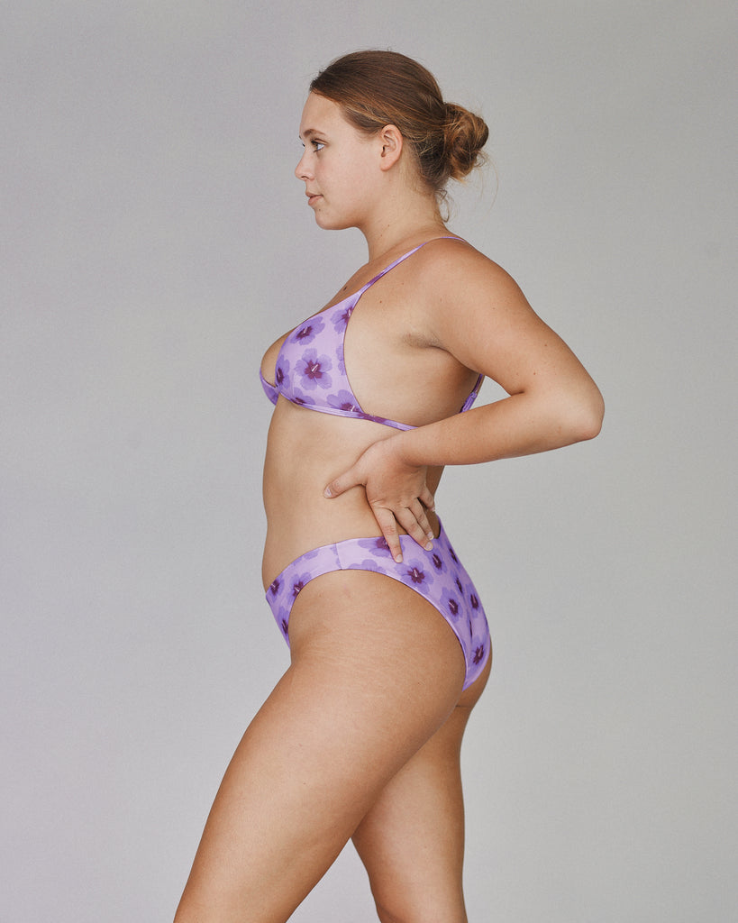 Nellie Triangle Bikini Top with Adjustable Straps -Purple Hibiscus - Side View