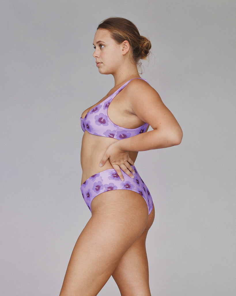 Sunny Bikini Top, Thick Shoulder Straps, Adjustable hook - Purple Hibiscus - Side View