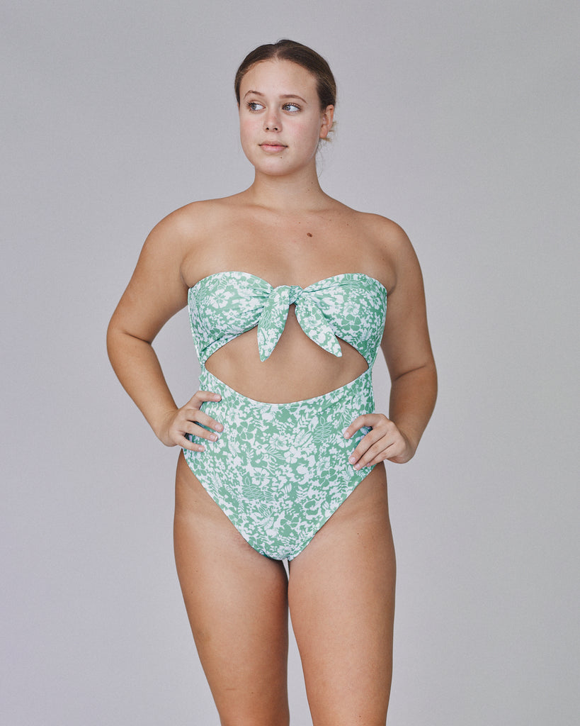 Ana Bandeau High Hip One Piece Swimsuit - Sea Foam -Front View