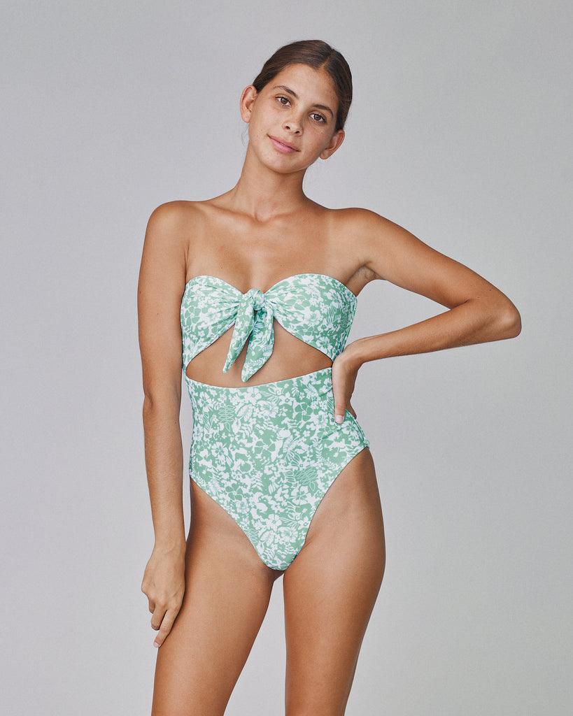 Ana Bandeau High Hip One Piece Swimsuit - Sea Foam - Front View